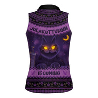 Iceland Jolakotturinn Christmas Women Sleeveless Polo Shirt Yule Cat and Nordic Traditional Pattern - Wonder Print Shop