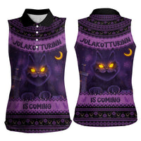 Iceland Jolakotturinn Christmas Women Sleeveless Polo Shirt Yule Cat and Nordic Traditional Pattern - Wonder Print Shop