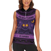 Iceland Jolakotturinn Christmas Women Sleeveless Polo Shirt Yule Cat and Nordic Traditional Pattern - Wonder Print Shop