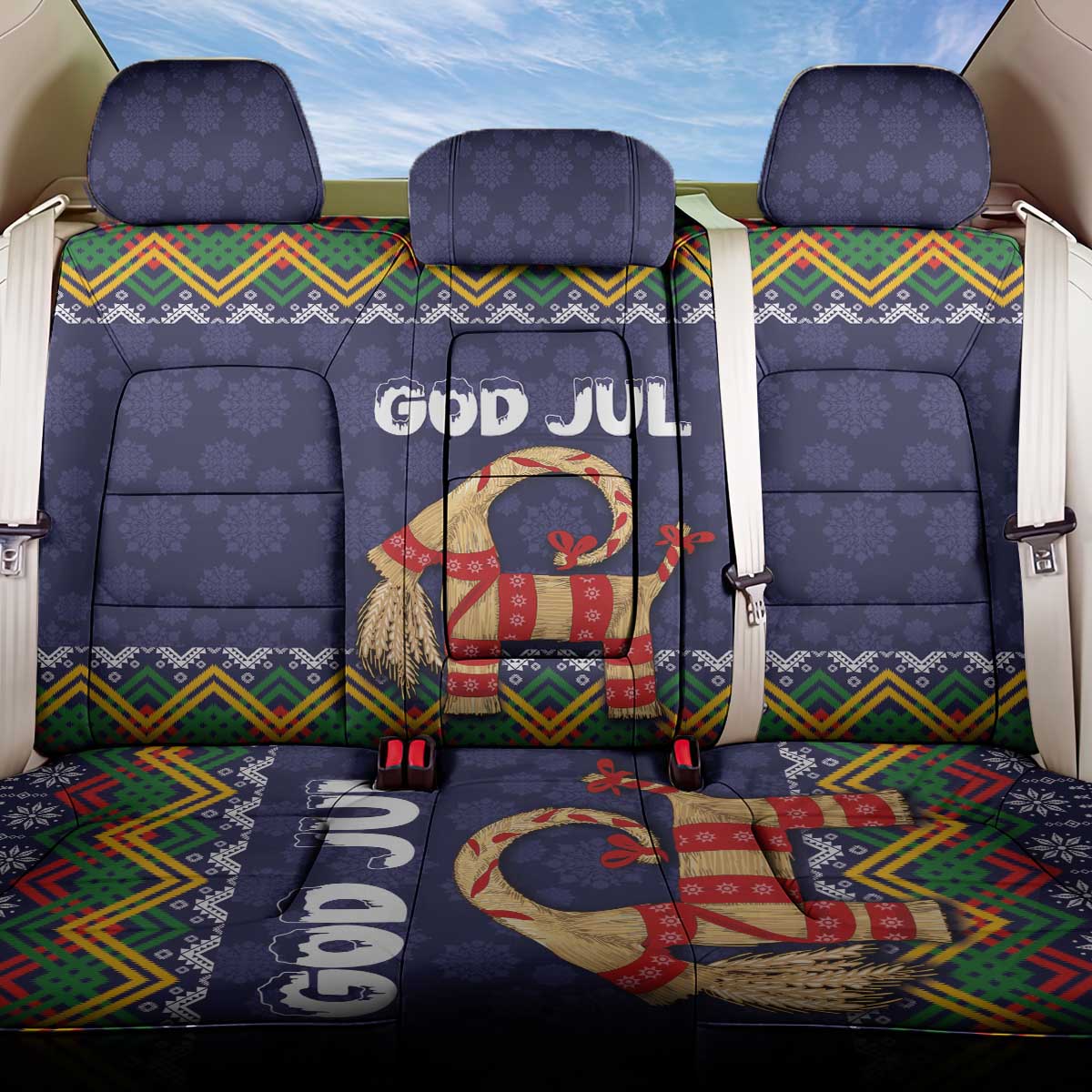 Scandinavian Yule Goat Christmas Back Car Seat Cover with Scandinavian Folk Pattern Style - Wonder Print Shop