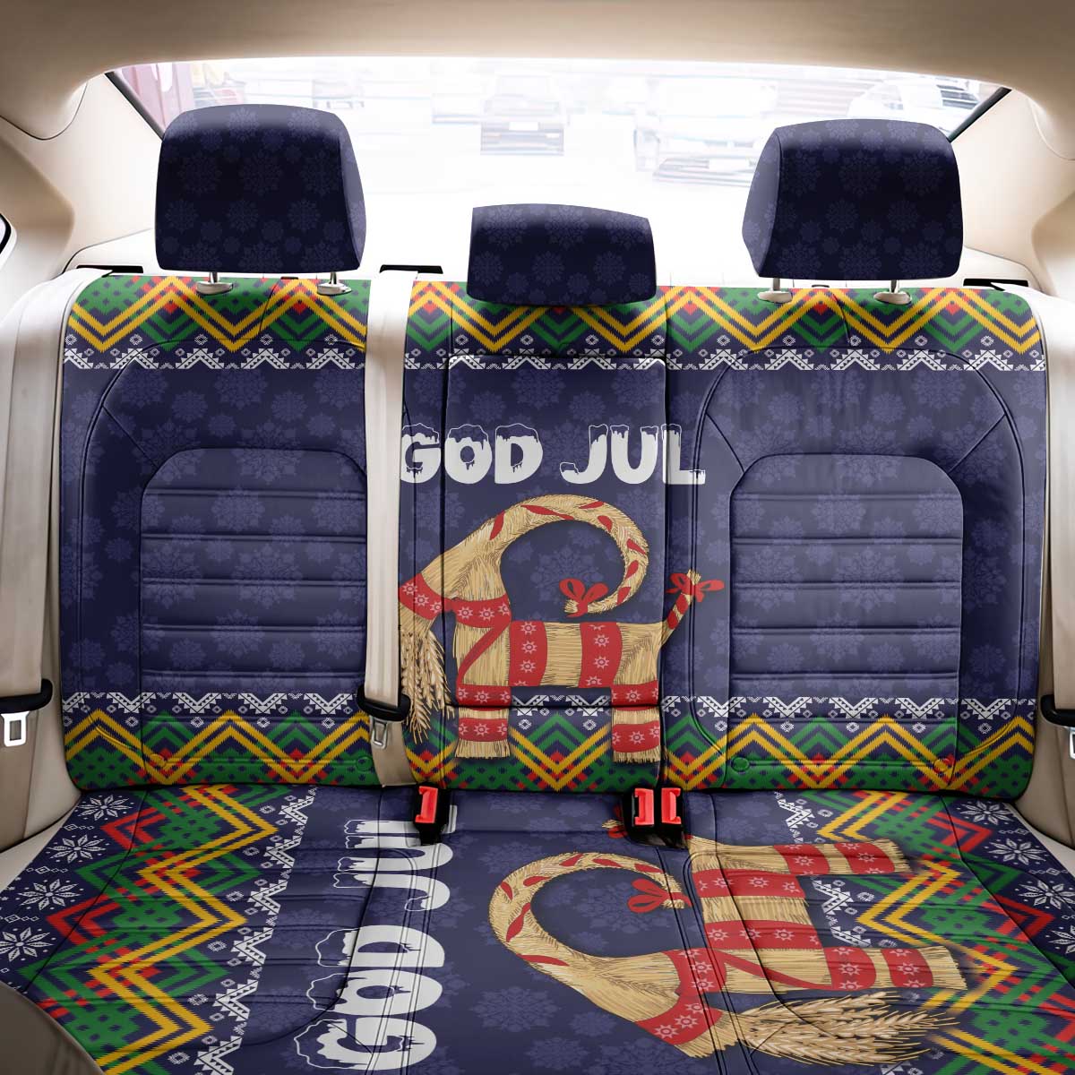 Scandinavian Yule Goat Christmas Back Car Seat Cover with Scandinavian Folk Pattern Style - Wonder Print Shop