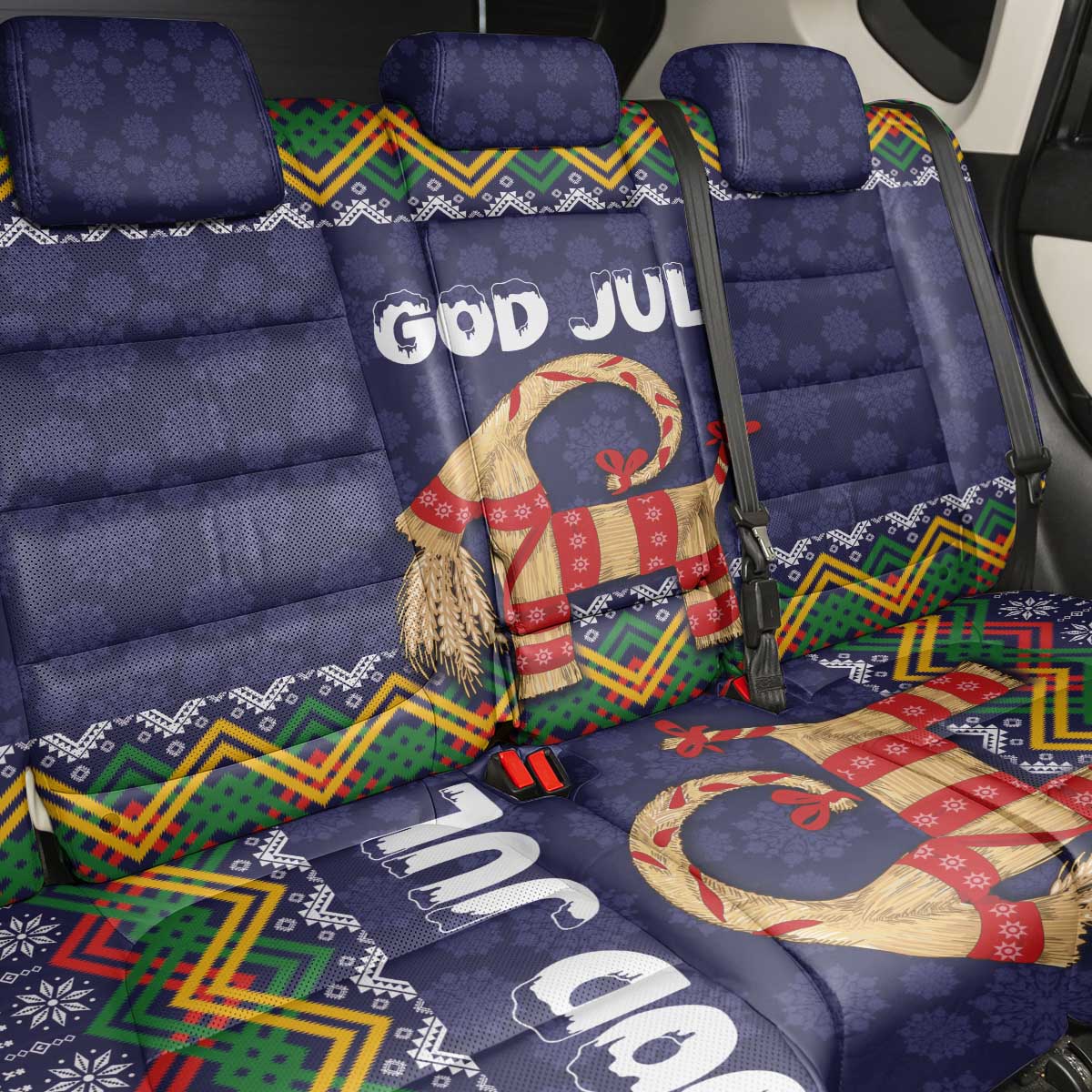 Scandinavian Yule Goat Christmas Back Car Seat Cover with Scandinavian Folk Pattern Style - Wonder Print Shop