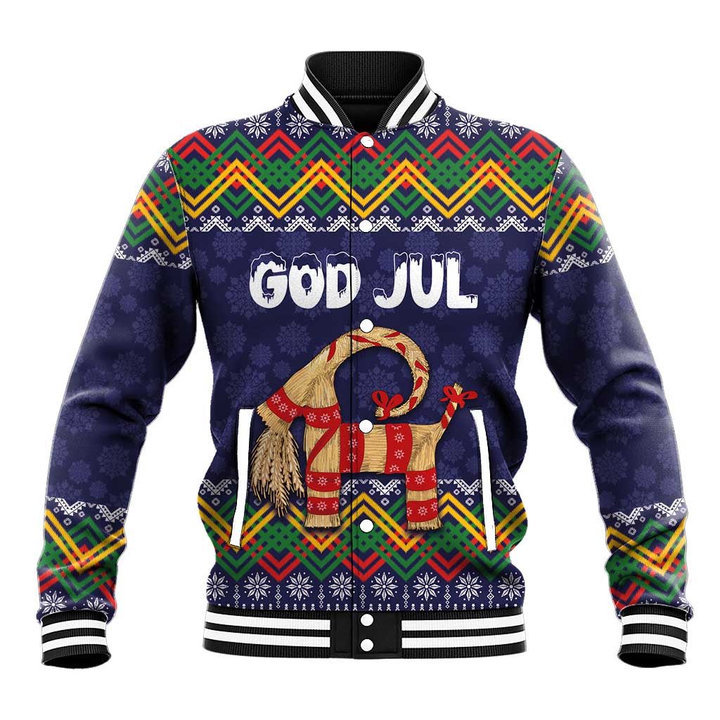 Scandinavian Yule Goat Christmas Baseball Jacket with Scandinavian Folk Pattern Style - Wonder Print Shop