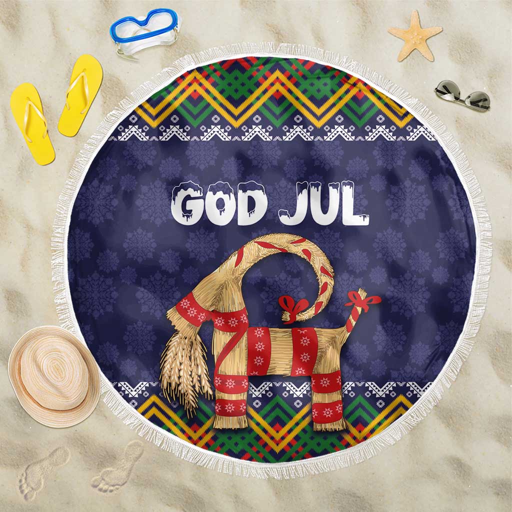 Scandinavian Yule Goat Christmas Beach Blanket with Scandinavian Folk Pattern Style - Wonder Print Shop