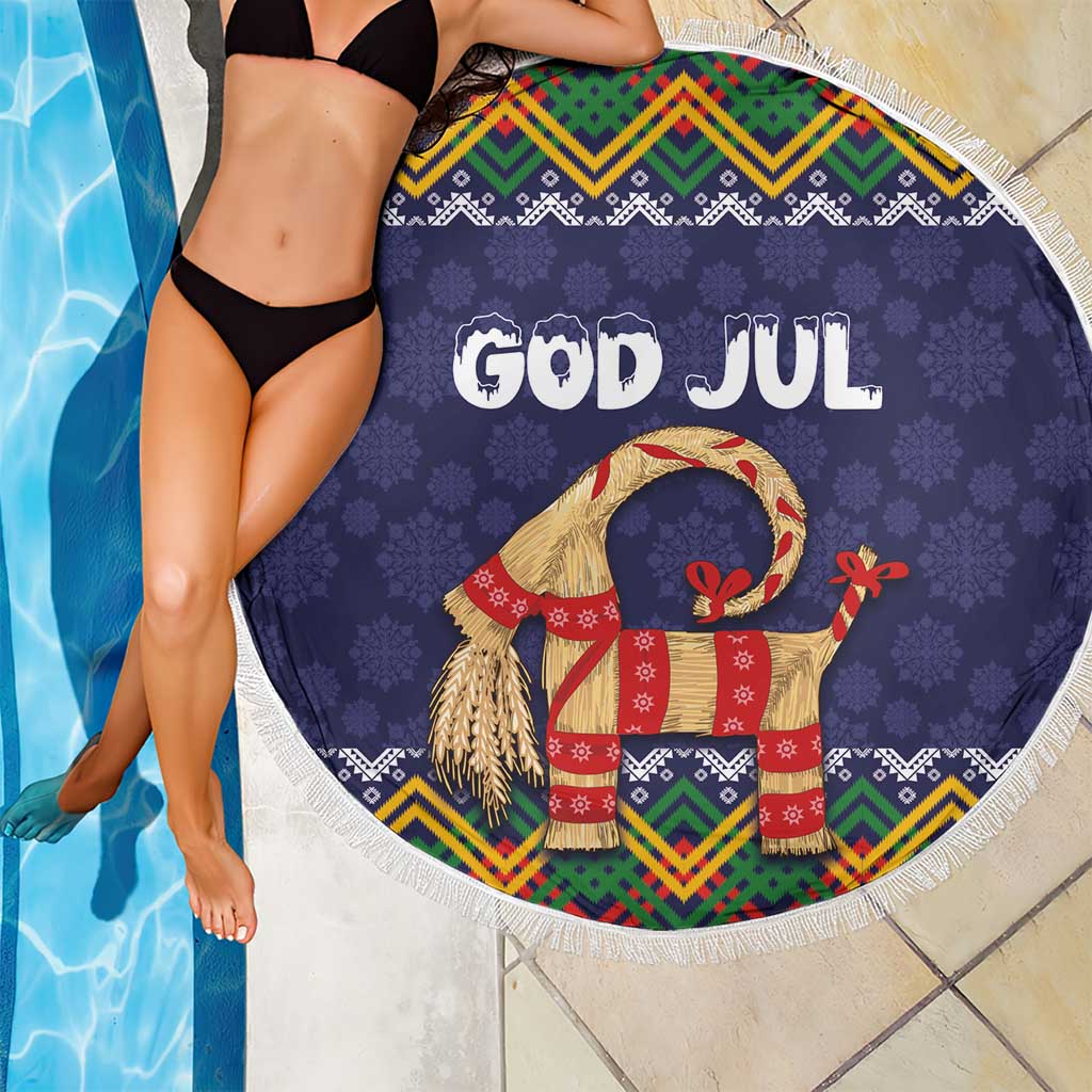 Scandinavian Yule Goat Christmas Beach Blanket with Scandinavian Folk Pattern Style - Wonder Print Shop