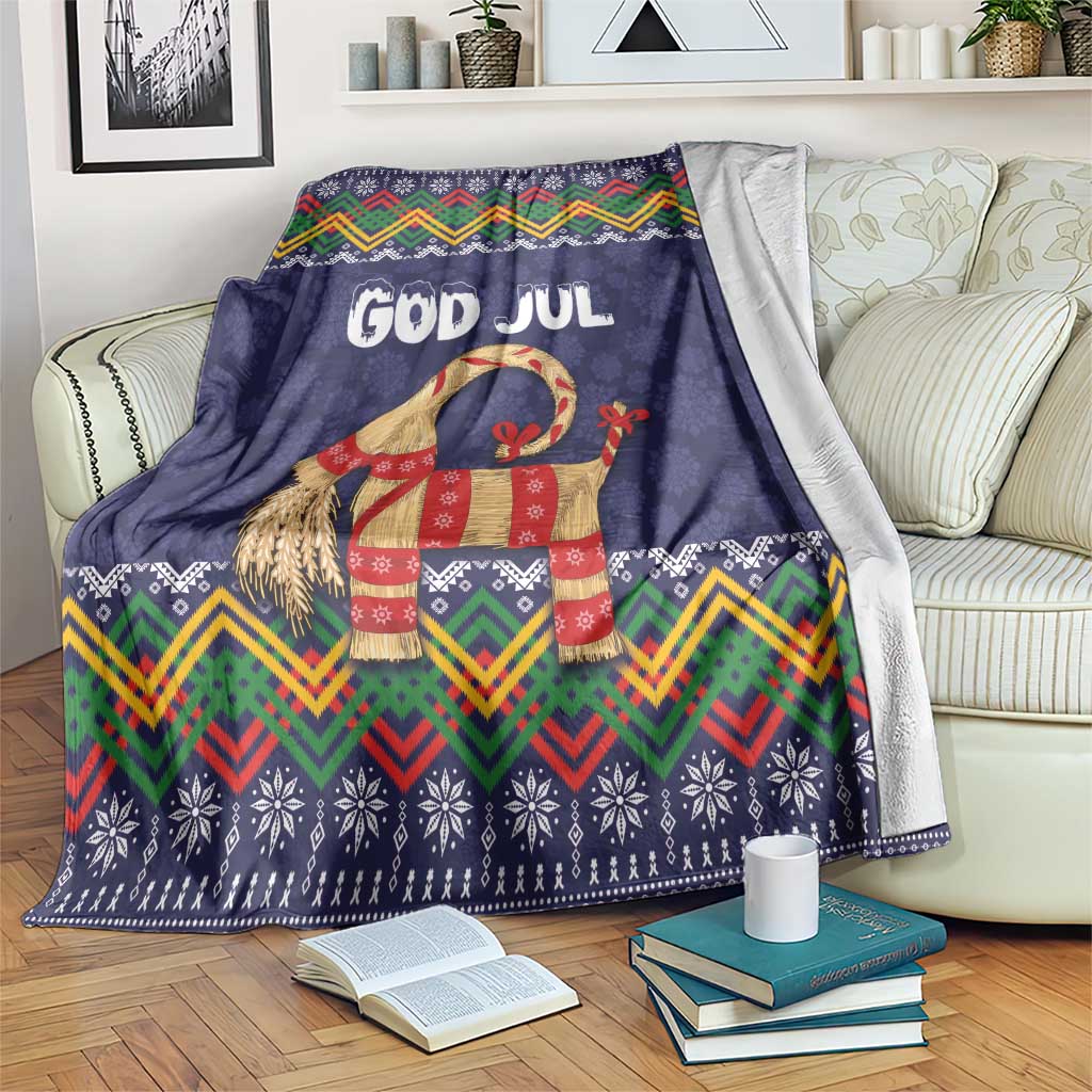 Scandinavian Yule Goat Christmas Blanket with Scandinavian Folk Pattern Style