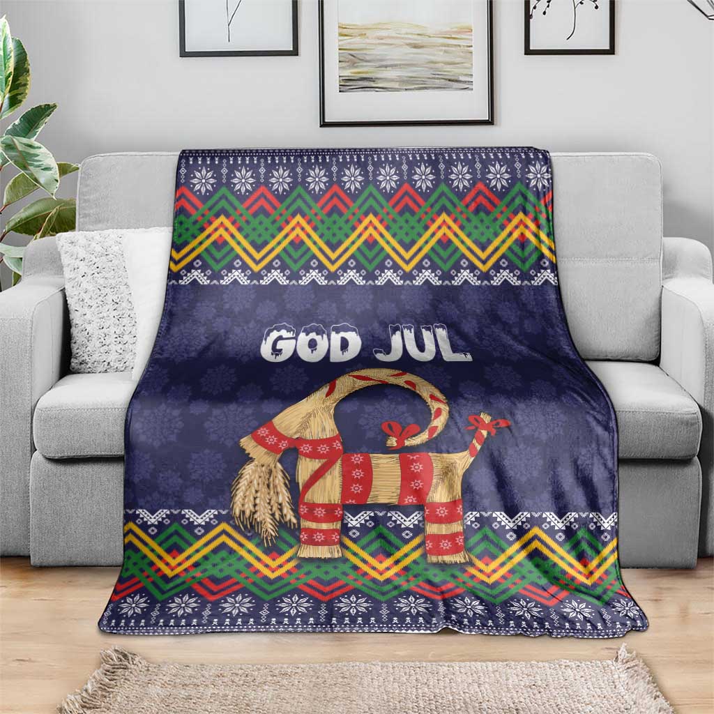 Scandinavian Yule Goat Christmas Blanket with Scandinavian Folk Pattern Style