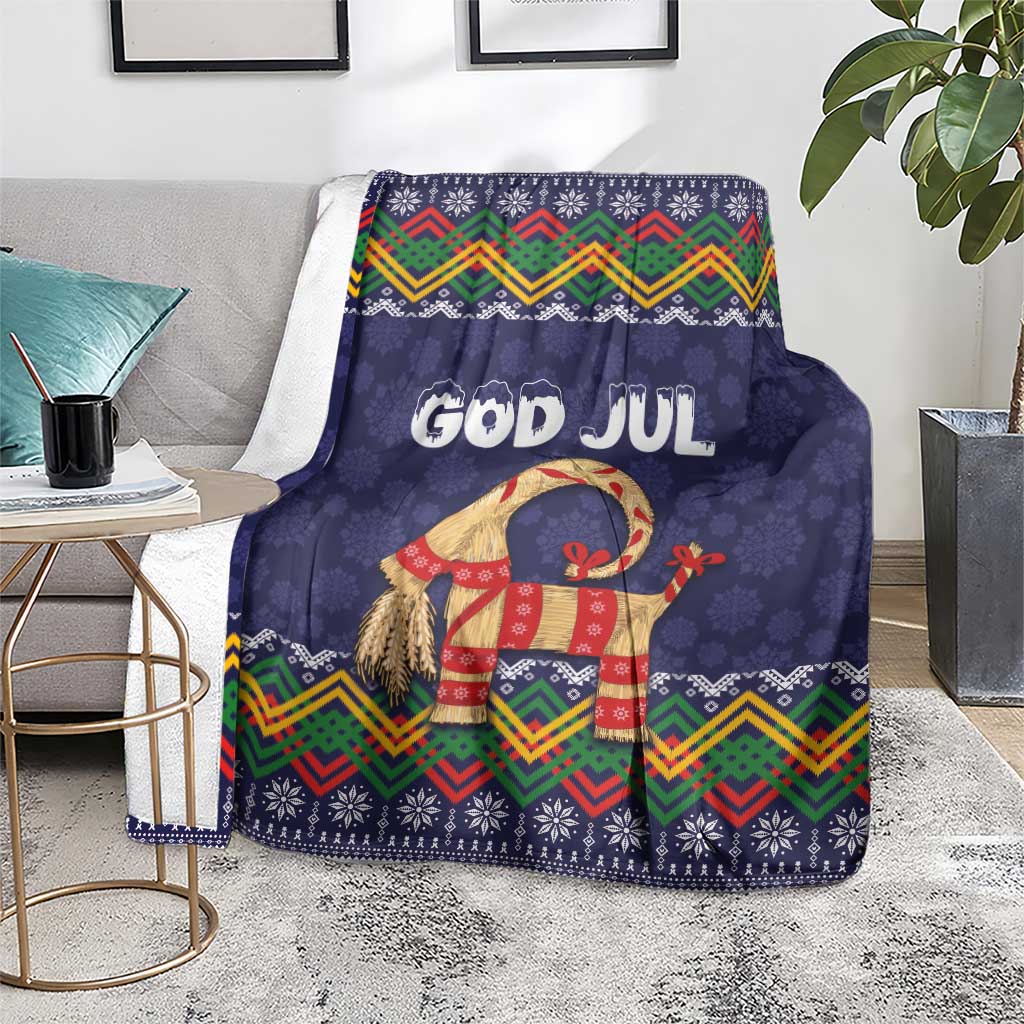 Scandinavian Yule Goat Christmas Blanket with Scandinavian Folk Pattern Style