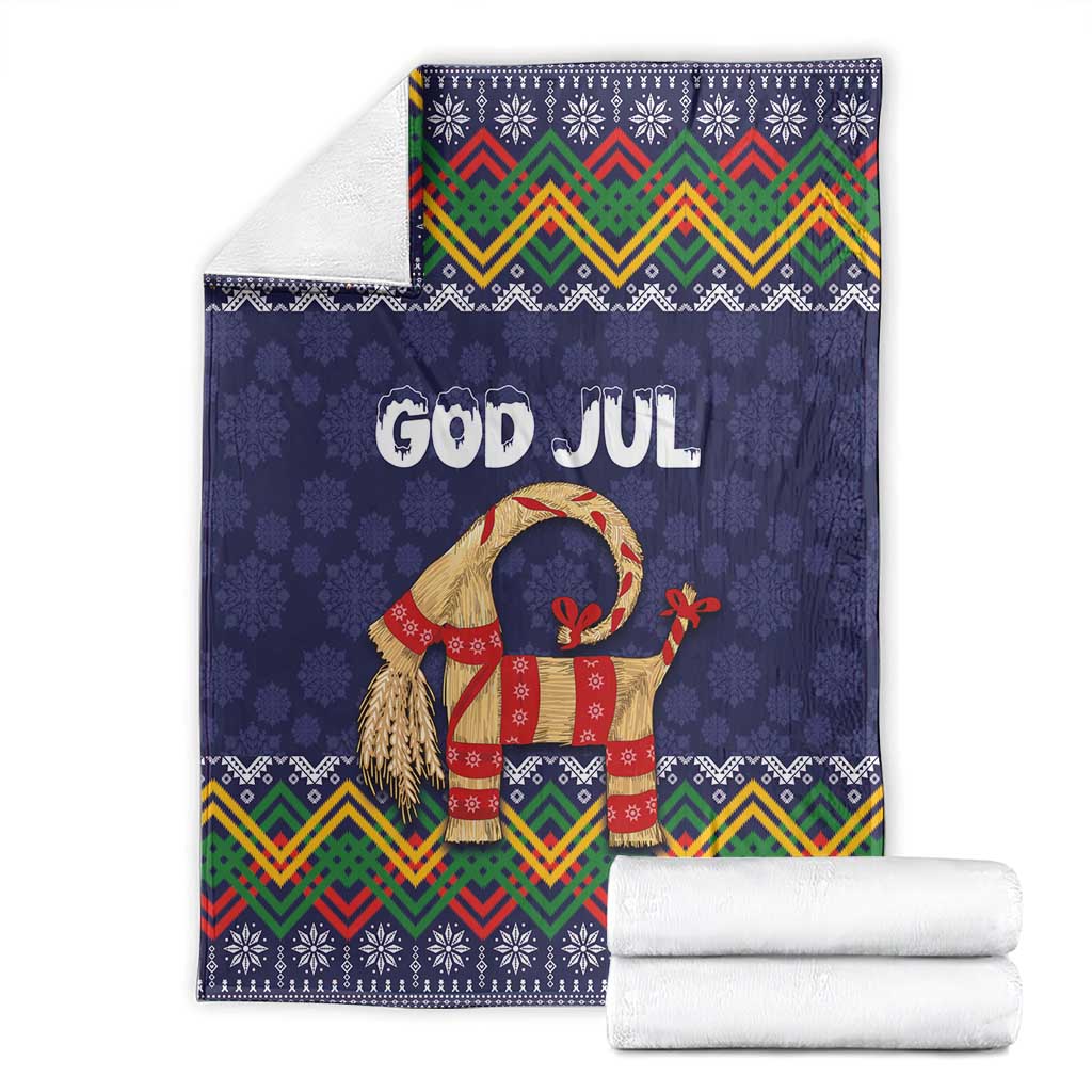 Scandinavian Yule Goat Christmas Blanket with Scandinavian Folk Pattern Style