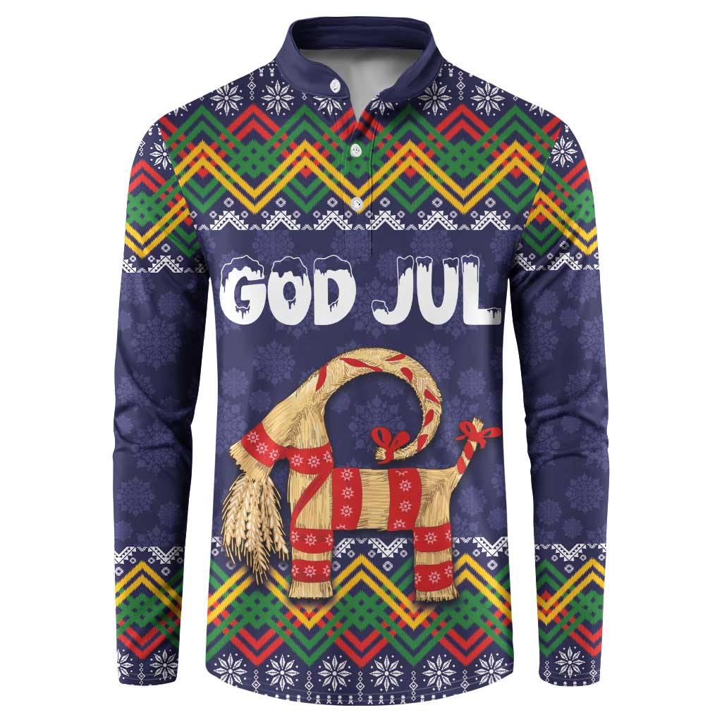 Scandinavian Yule Goat Christmas Button Sweatshirt with Scandinavian Folk Pattern Style - Wonder Print Shop