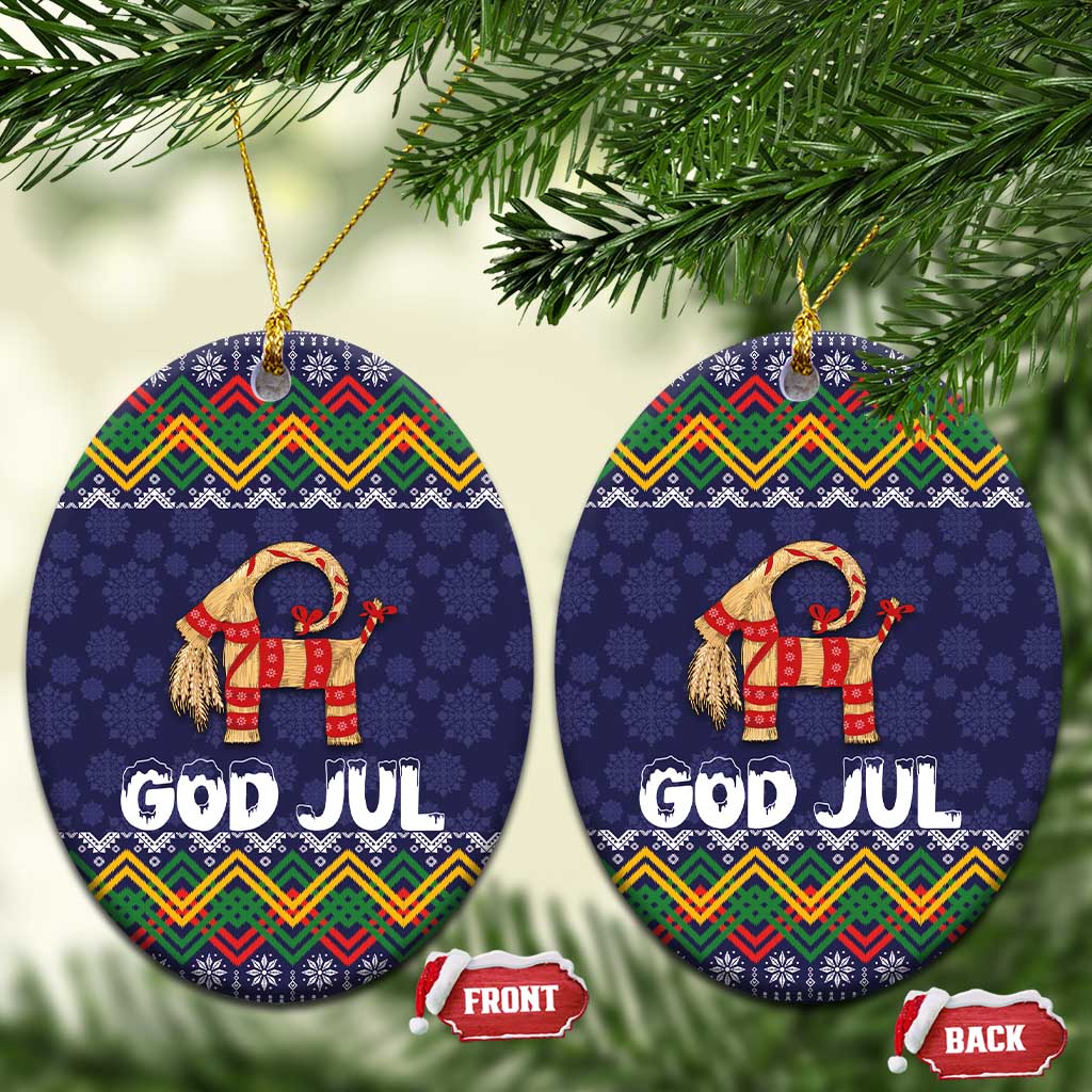Scandinavian Yule Goat Christmas Ceramic Ornament with Scandinavian Folk Pattern Style - Wonder Print Shop