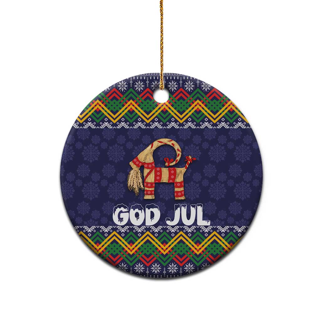 Scandinavian Yule Goat Christmas Ceramic Ornament with Scandinavian Folk Pattern Style - Wonder Print Shop