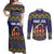 Scandinavian Yule Goat Christmas Couples Matching Off Shoulder Maxi Dress and Long Sleeve Button Shirt with Scandinavian Folk Pattern Style - Wonder Print Shop