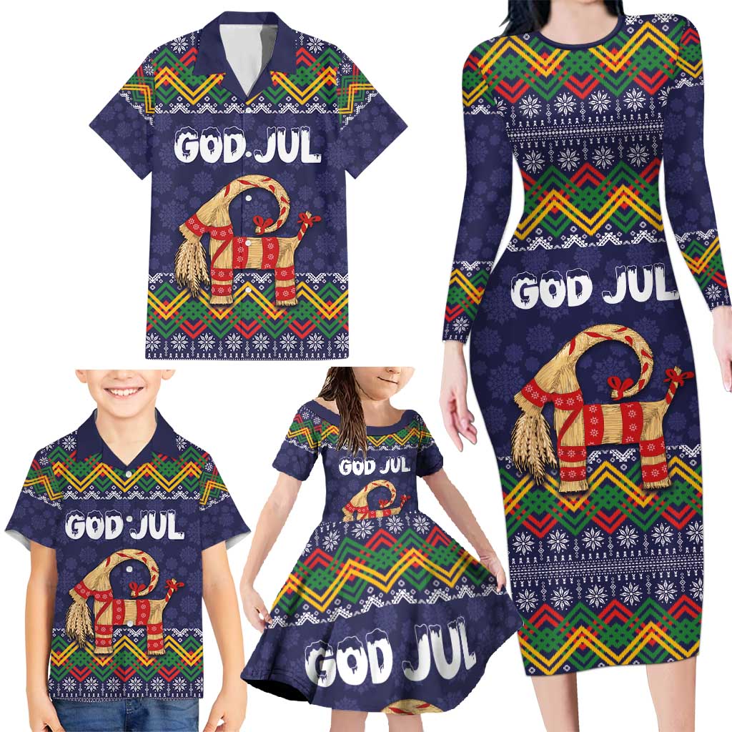 Scandinavian Yule Goat Christmas Family Matching Long Sleeve Bodycon Dress and Hawaiian Shirt with Scandinavian Folk Pattern Style - Wonder Print Shop