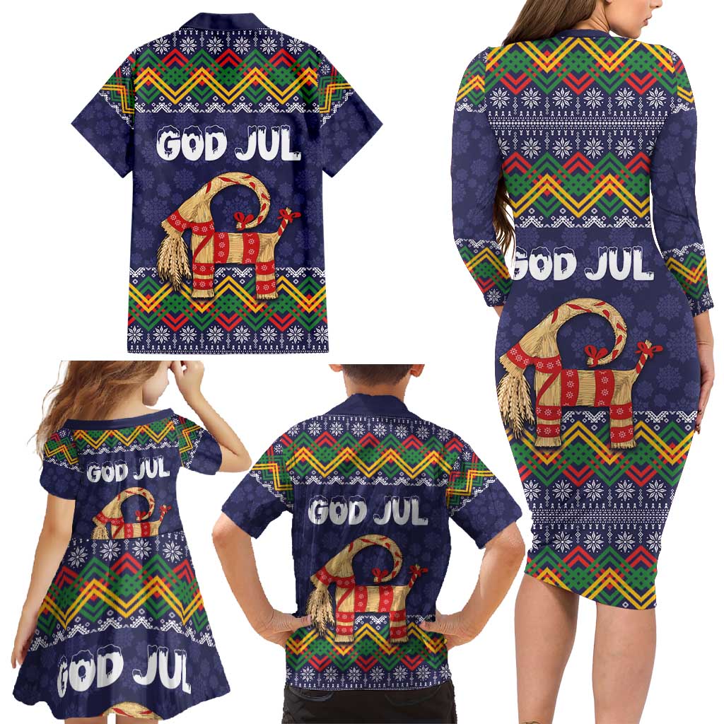 Scandinavian Yule Goat Christmas Family Matching Long Sleeve Bodycon Dress and Hawaiian Shirt with Scandinavian Folk Pattern Style - Wonder Print Shop