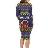 Scandinavian Yule Goat Christmas Family Matching Long Sleeve Bodycon Dress and Hawaiian Shirt with Scandinavian Folk Pattern Style - Wonder Print Shop
