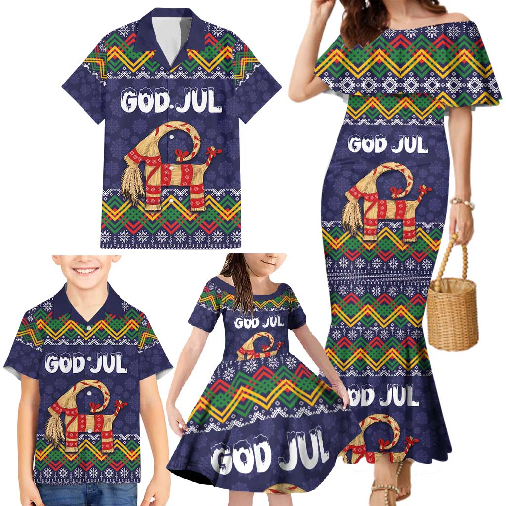 Scandinavian Yule Goat Christmas Family Matching Mermaid Dress and Hawaiian Shirt with Scandinavian Folk Pattern Style - Wonder Print Shop