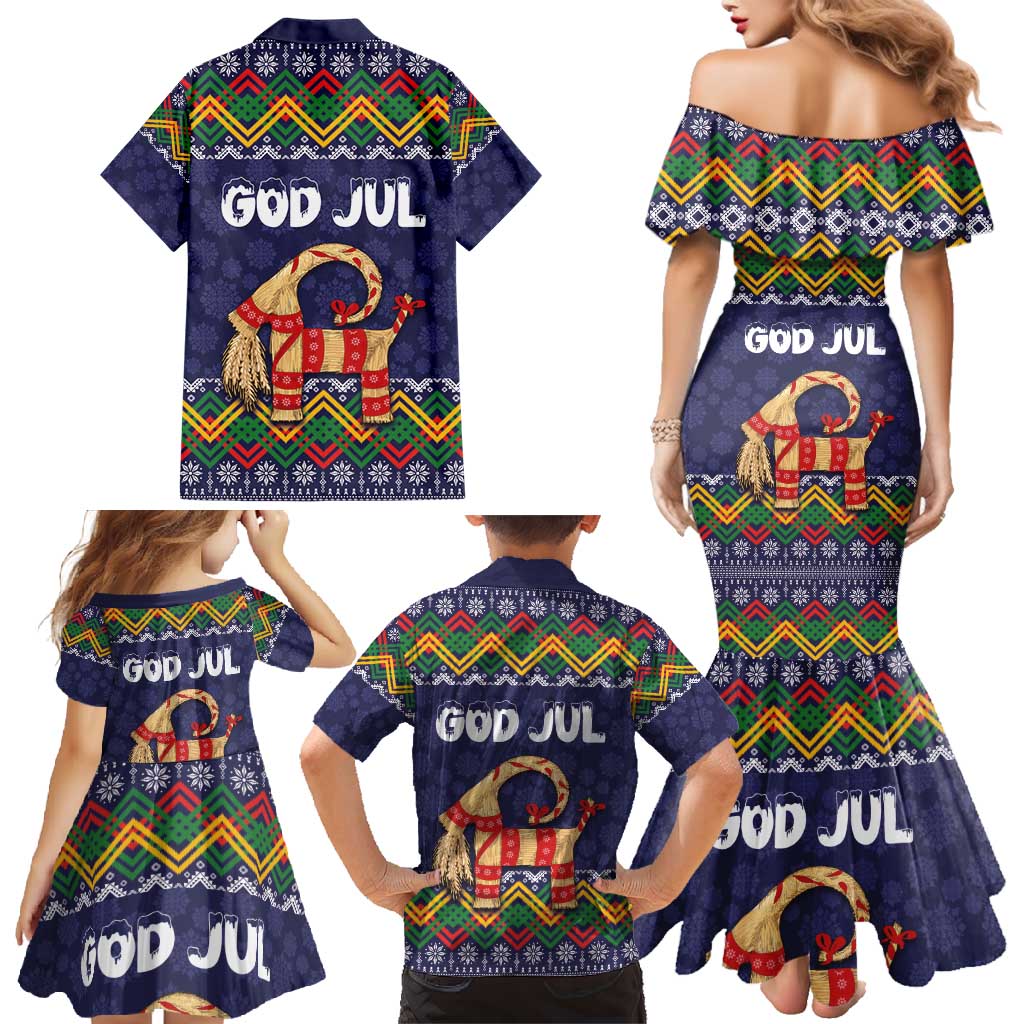Scandinavian Yule Goat Christmas Family Matching Mermaid Dress and Hawaiian Shirt with Scandinavian Folk Pattern Style - Wonder Print Shop