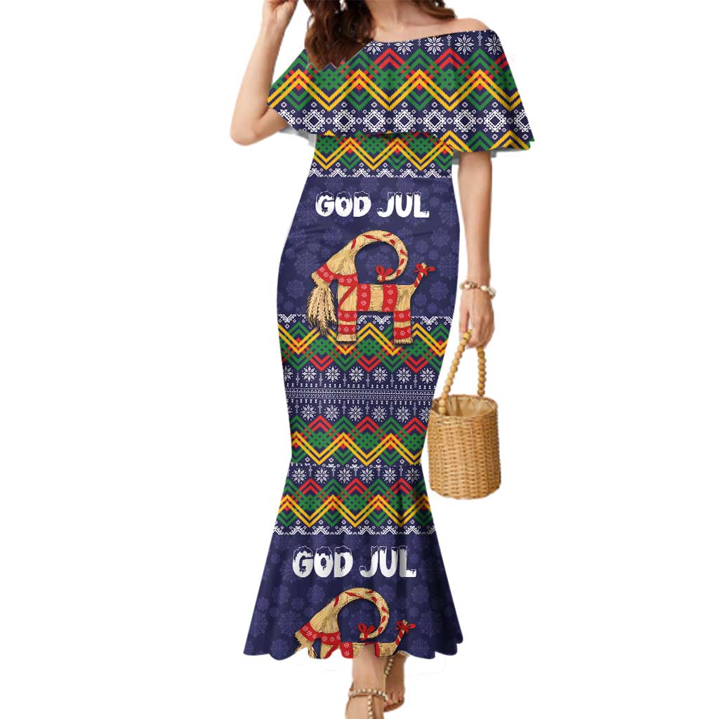 Scandinavian Yule Goat Christmas Family Matching Mermaid Dress and Hawaiian Shirt with Scandinavian Folk Pattern Style - Wonder Print Shop