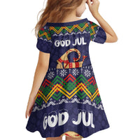 Scandinavian Yule Goat Christmas Family Matching Off The Shoulder Long Sleeve Dress and Hawaiian Shirt with Scandinavian Folk Pattern Style - Wonder Print Shop