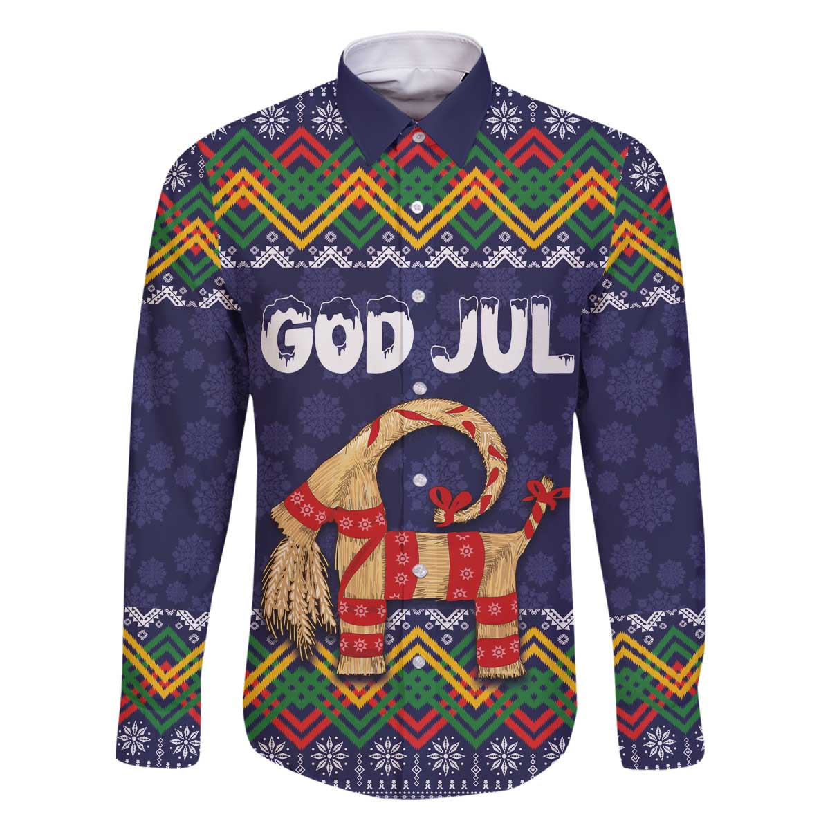 Scandinavian Yule Goat Christmas Family Matching Off The Shoulder Long Sleeve Dress and Hawaiian Shirt with Scandinavian Folk Pattern Style - Wonder Print Shop