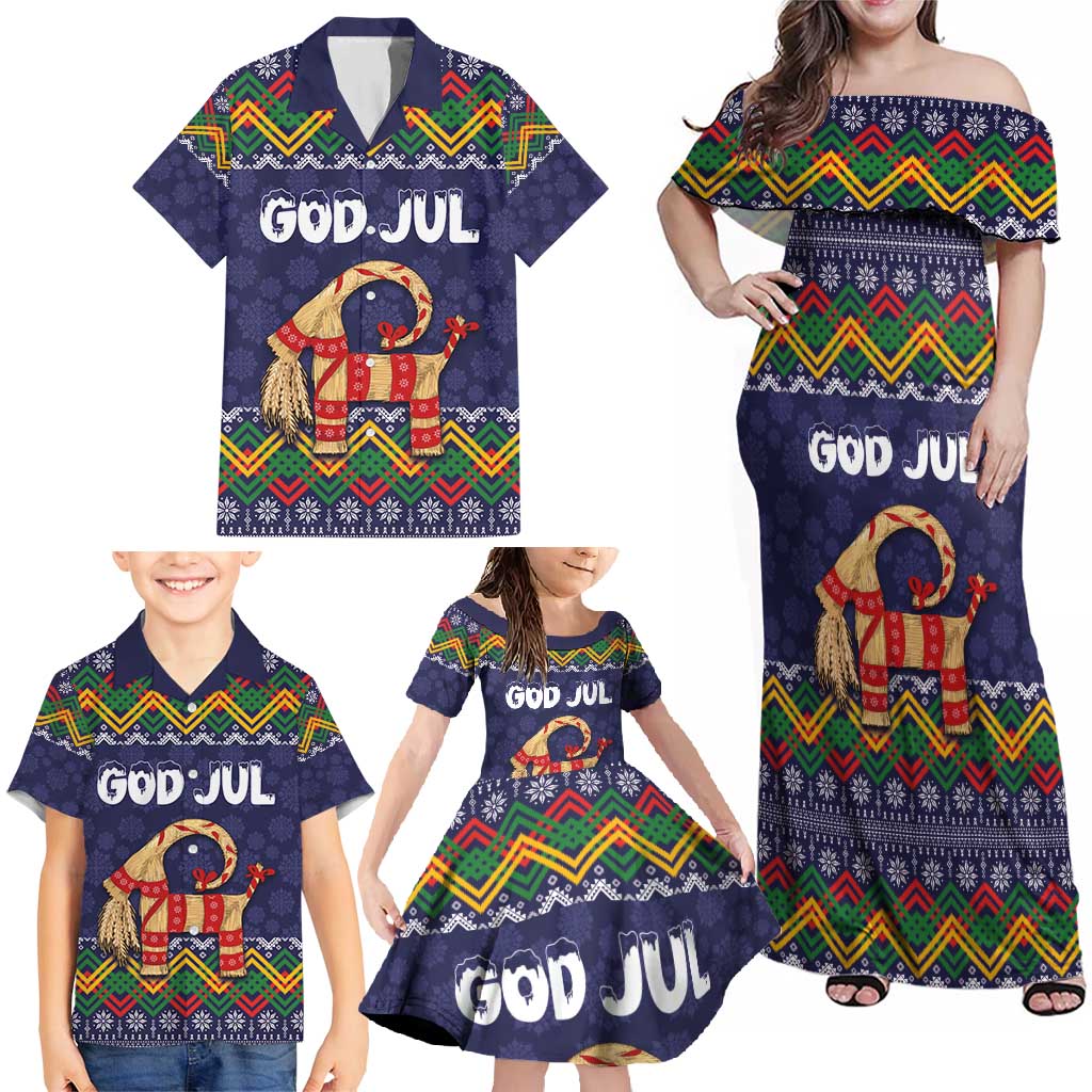 Scandinavian Yule Goat Christmas Family Matching Off Shoulder Maxi Dress and Hawaiian Shirt with Scandinavian Folk Pattern Style - Wonder Print Shop