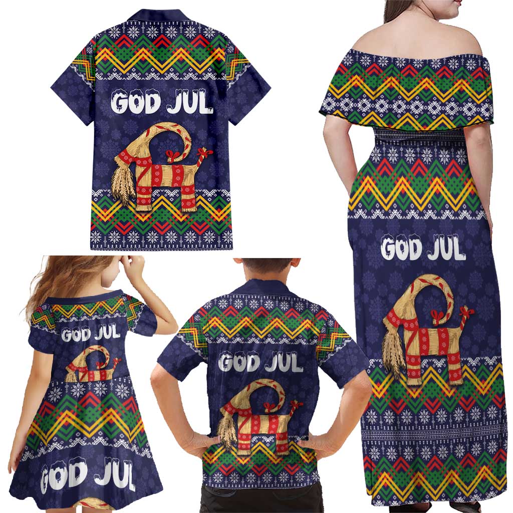 Scandinavian Yule Goat Christmas Family Matching Off Shoulder Maxi Dress and Hawaiian Shirt with Scandinavian Folk Pattern Style - Wonder Print Shop