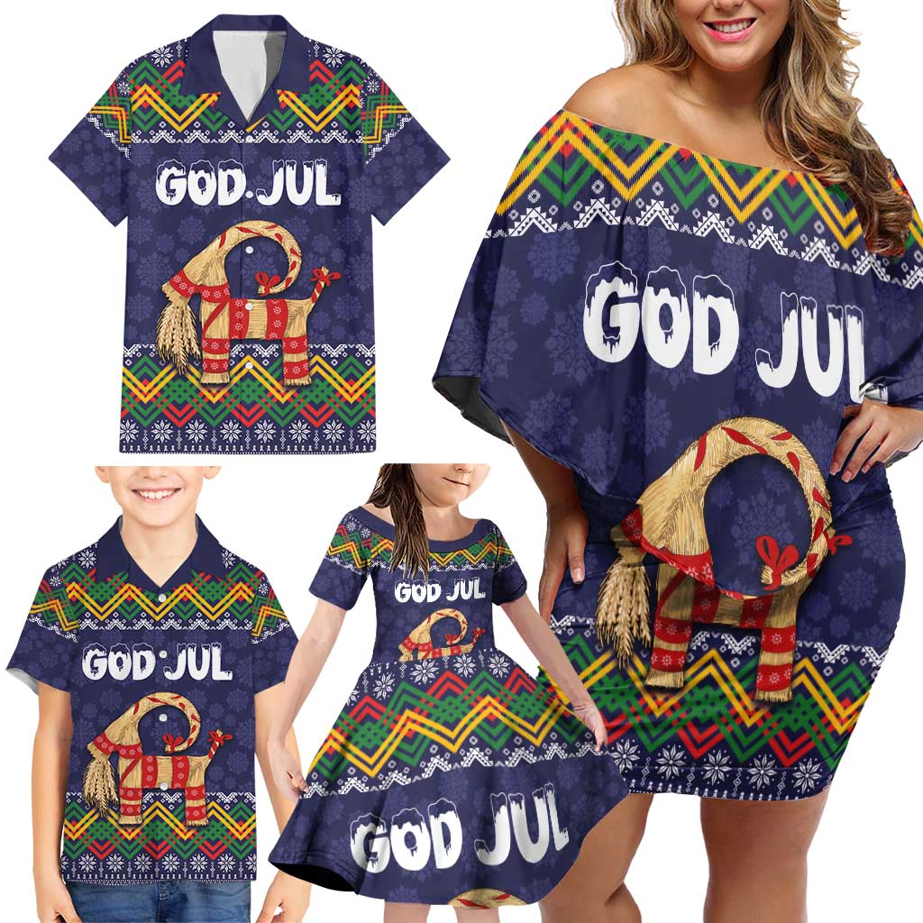 Scandinavian Yule Goat Christmas Family Matching Off Shoulder Short Dress and Hawaiian Shirt with Scandinavian Folk Pattern Style - Wonder Print Shop