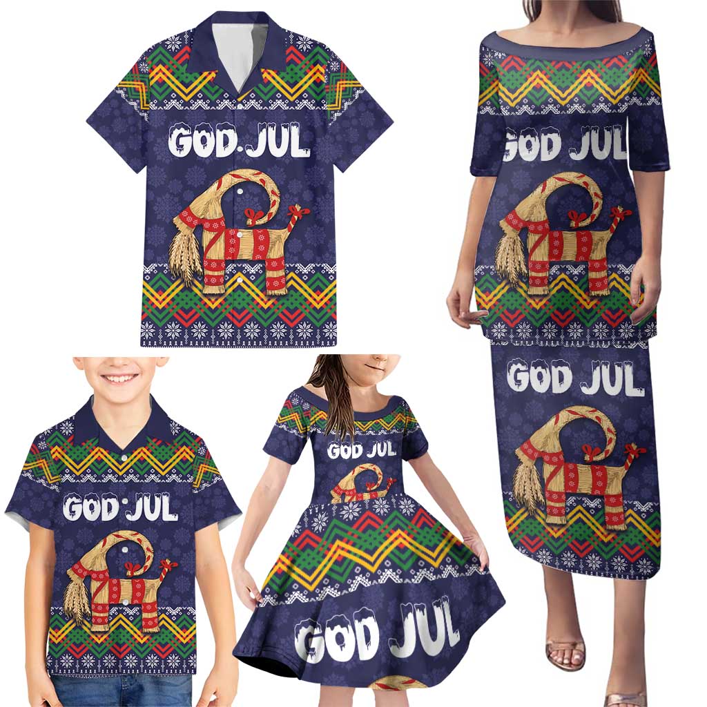 Scandinavian Yule Goat Christmas Family Matching Puletasi and Hawaiian Shirt with Scandinavian Folk Pattern Style - Wonder Print Shop