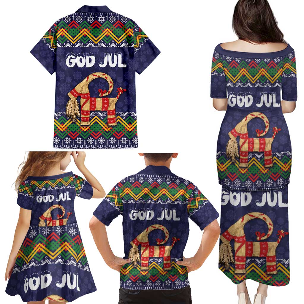 Scandinavian Yule Goat Christmas Family Matching Puletasi and Hawaiian Shirt with Scandinavian Folk Pattern Style - Wonder Print Shop