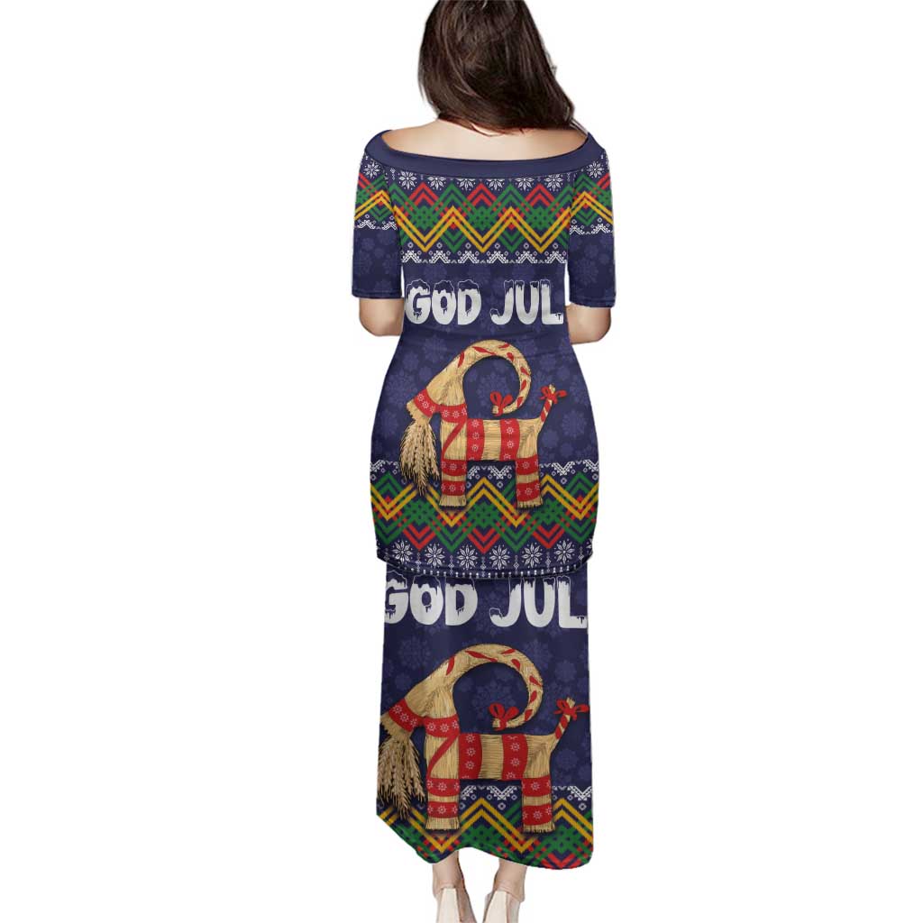 Scandinavian Yule Goat Christmas Family Matching Puletasi and Hawaiian Shirt with Scandinavian Folk Pattern Style - Wonder Print Shop