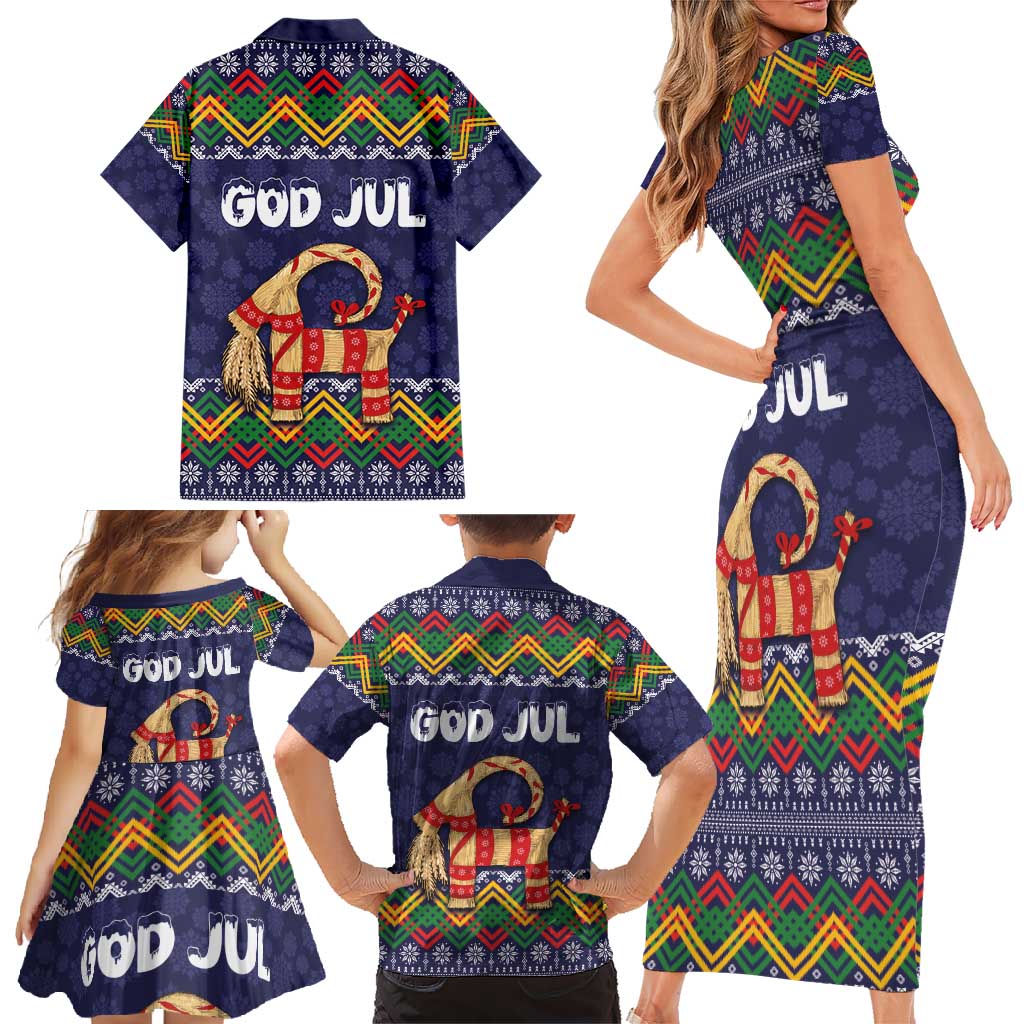 Scandinavian Yule Goat Christmas Family Matching Short Sleeve Bodycon Dress and Hawaiian Shirt with Scandinavian Folk Pattern Style - Wonder Print Shop