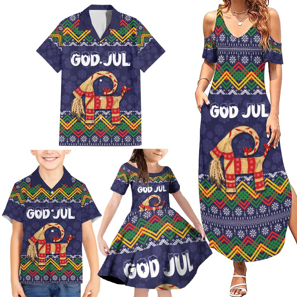 Scandinavian Yule Goat Christmas Family Matching Summer Maxi Dress and Hawaiian Shirt with Scandinavian Folk Pattern Style - Wonder Print Shop
