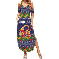 Scandinavian Yule Goat Christmas Family Matching Summer Maxi Dress and Hawaiian Shirt with Scandinavian Folk Pattern Style - Wonder Print Shop