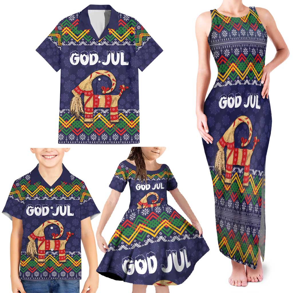Scandinavian Yule Goat Christmas Family Matching Tank Maxi Dress and Hawaiian Shirt with Scandinavian Folk Pattern Style - Wonder Print Shop