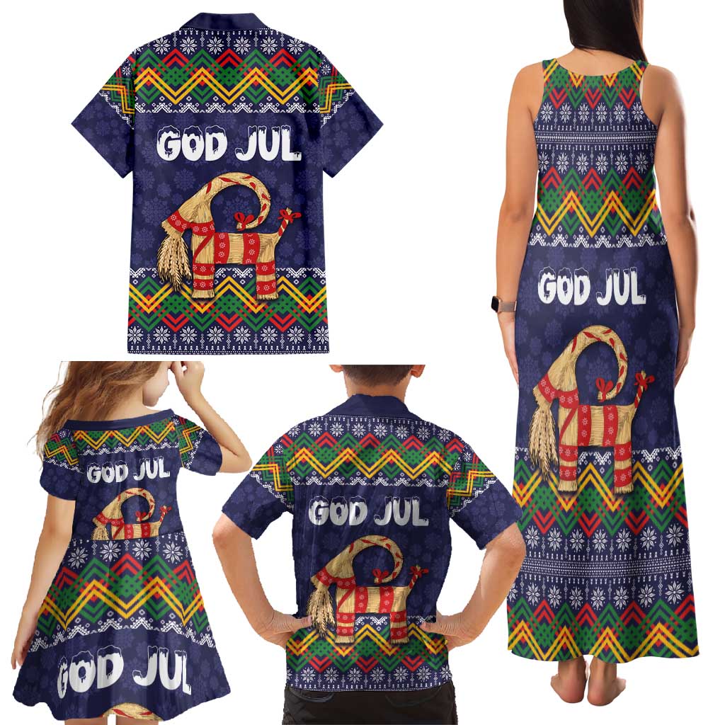 Scandinavian Yule Goat Christmas Family Matching Tank Maxi Dress and Hawaiian Shirt with Scandinavian Folk Pattern Style - Wonder Print Shop