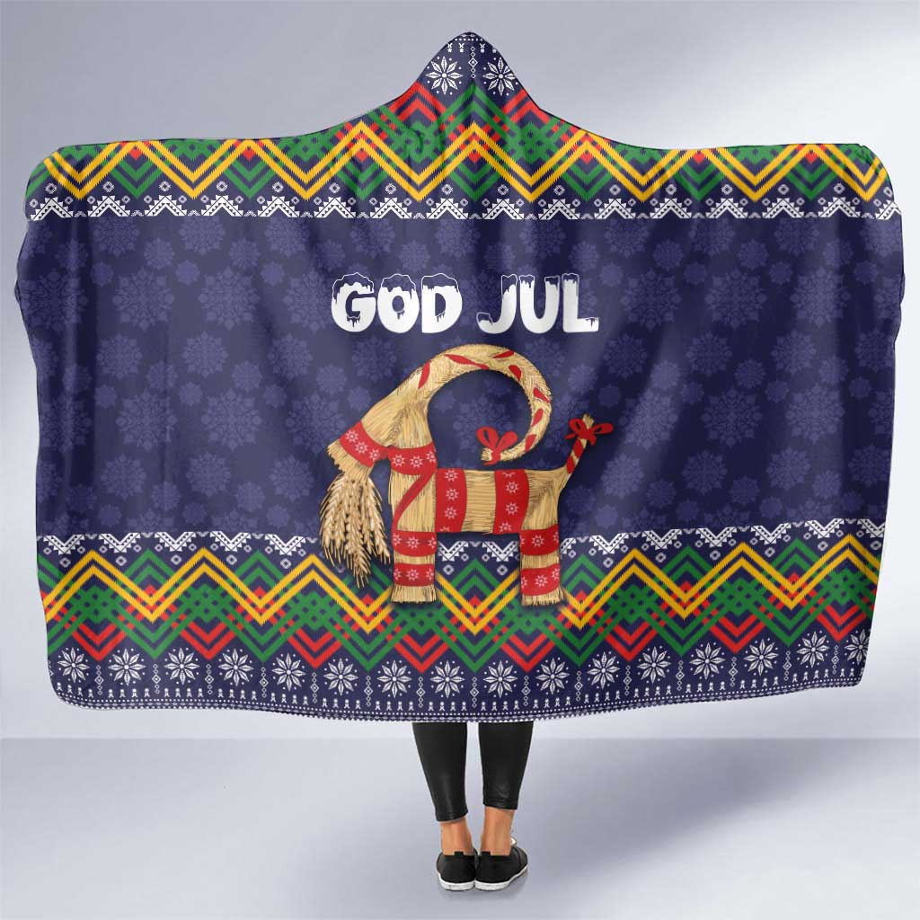 Scandinavian Yule Goat Christmas Hooded Blanket with Scandinavian Folk Pattern Style