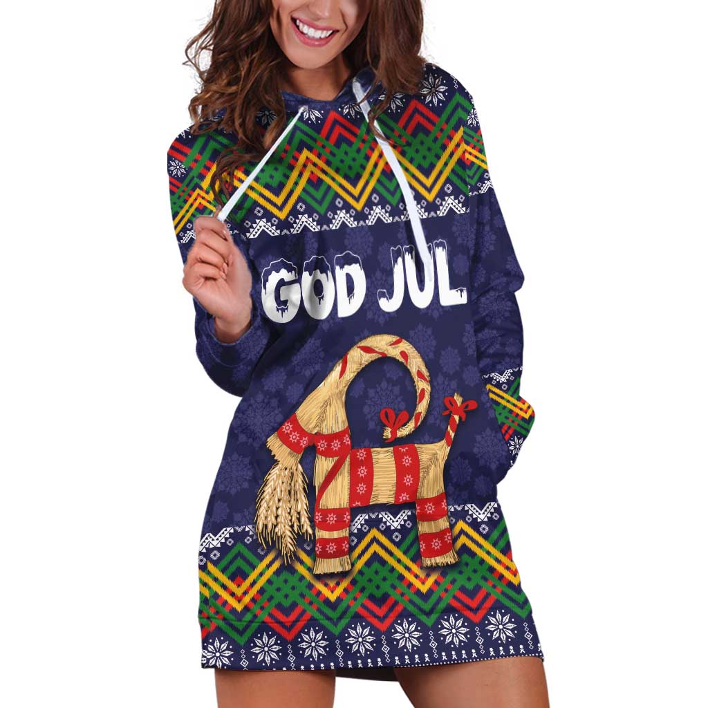Scandinavian Yule Goat Christmas Hoodie Dress with Scandinavian Folk Pattern Style - Wonder Print Shop