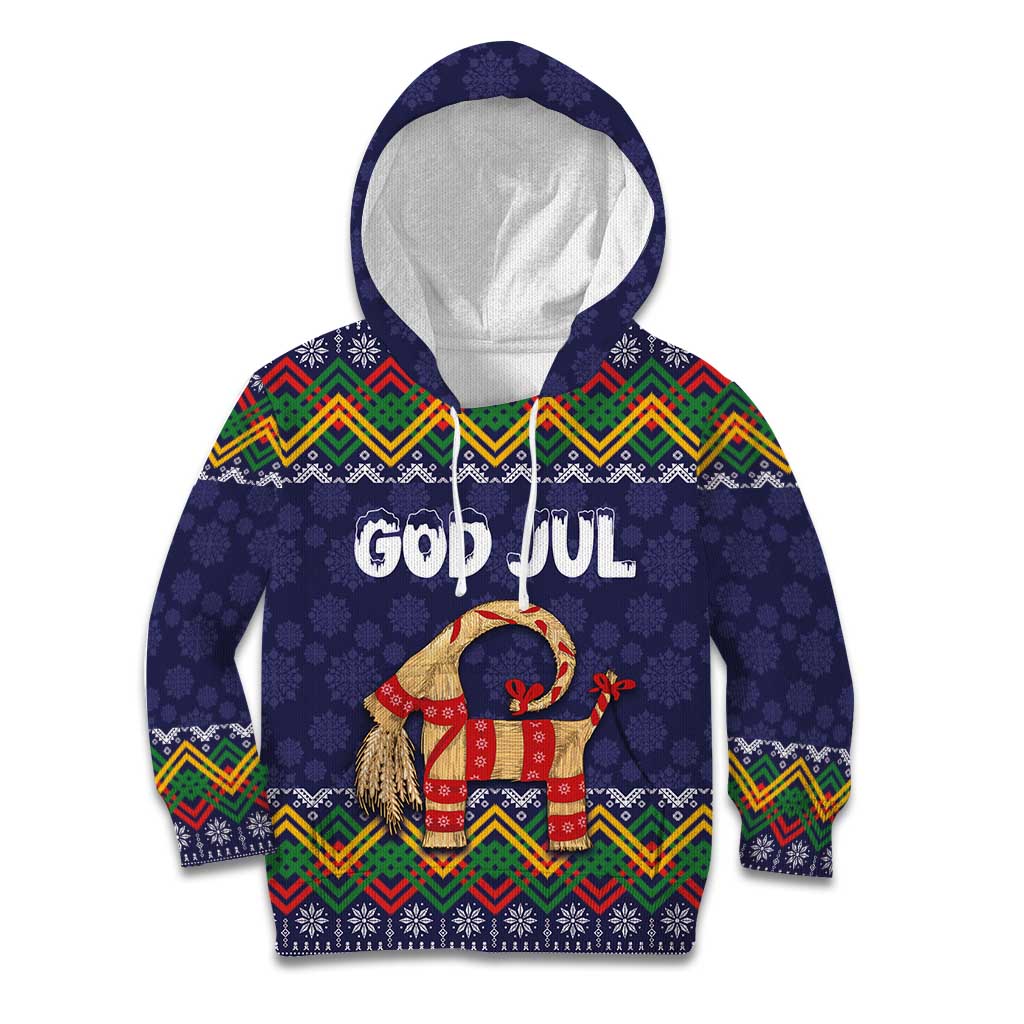 Scandinavian Yule Goat Christmas Kid Hoodie with Scandinavian Folk Pattern Style - Wonder Print Shop