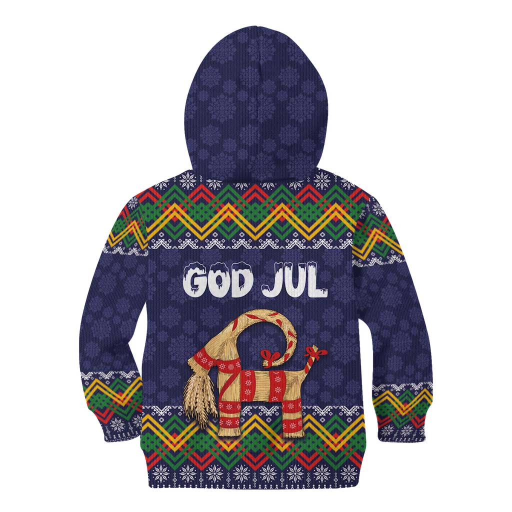 Scandinavian Yule Goat Christmas Kid Hoodie with Scandinavian Folk Pattern Style - Wonder Print Shop