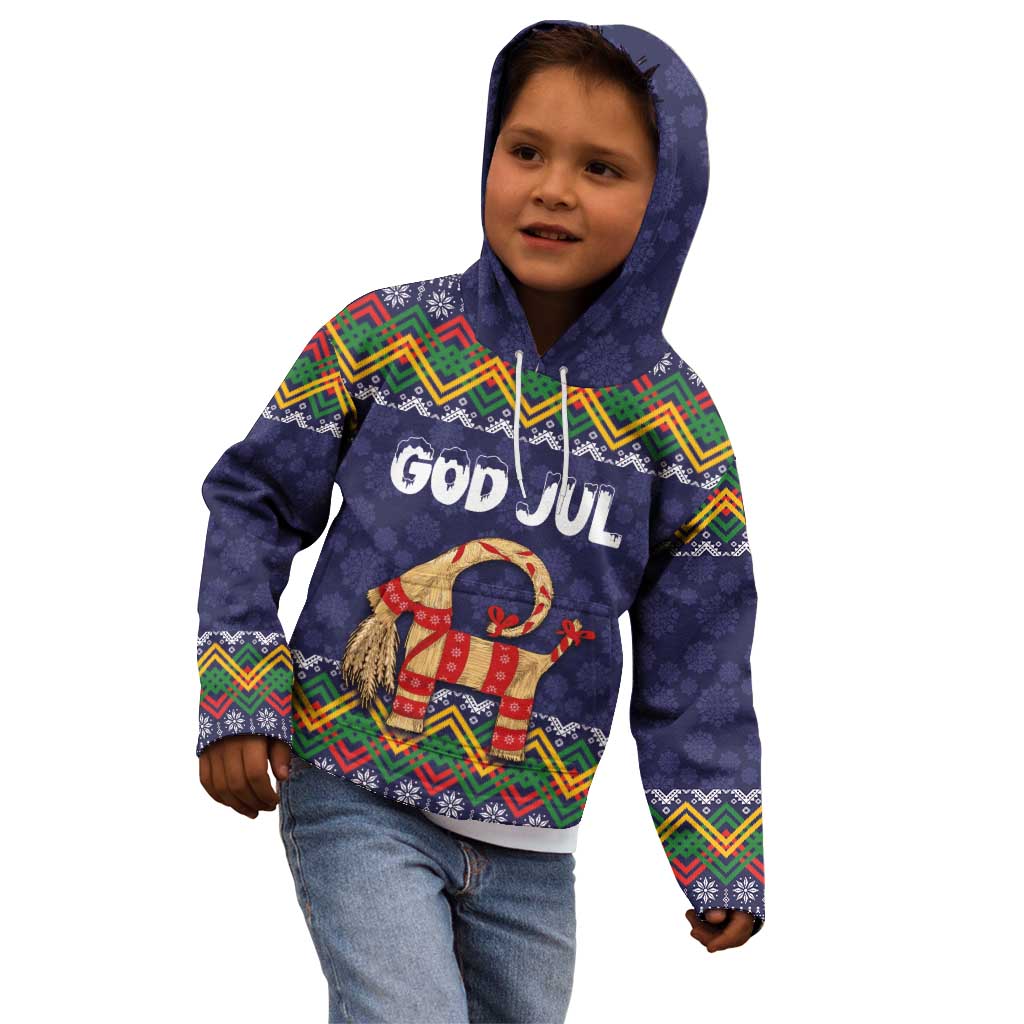 Scandinavian Yule Goat Christmas Kid Hoodie with Scandinavian Folk Pattern Style - Wonder Print Shop