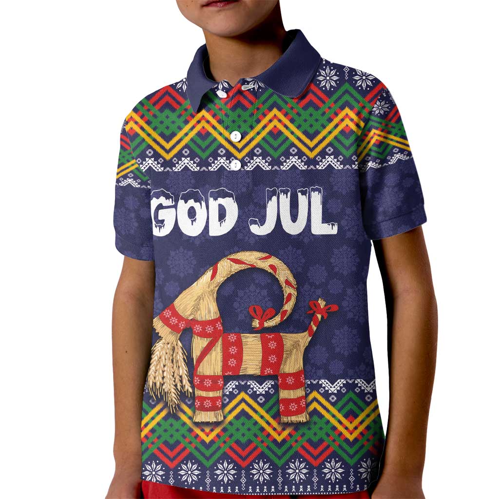 Scandinavian Yule Goat Christmas Kid Polo Shirt with Scandinavian Folk Pattern Style - Wonder Print Shop