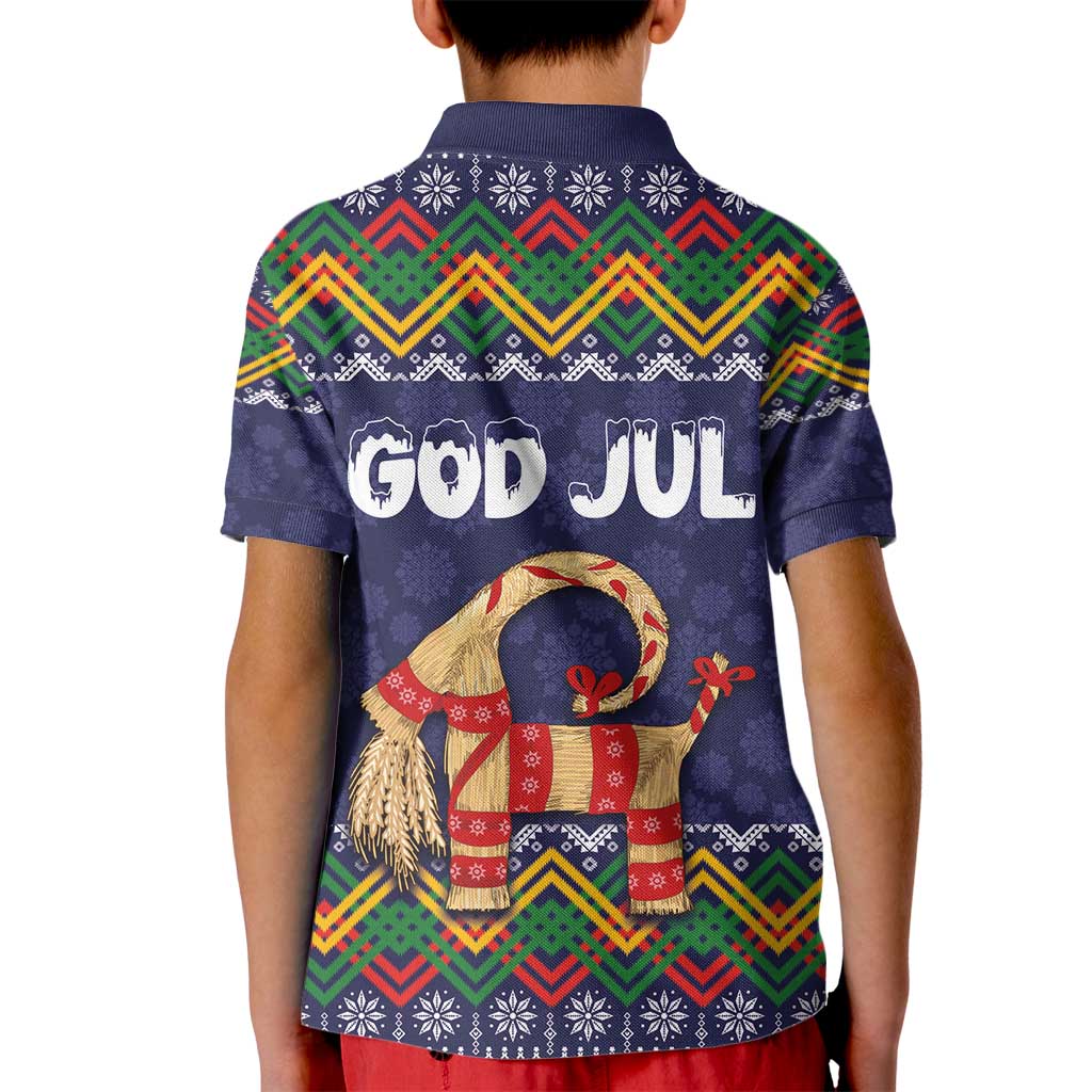 Scandinavian Yule Goat Christmas Kid Polo Shirt with Scandinavian Folk Pattern Style - Wonder Print Shop