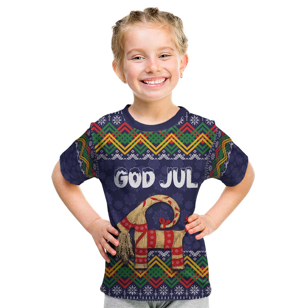 Scandinavian Yule Goat Christmas Kid T Shirt with Scandinavian Folk Pattern Style - Wonder Print Shop