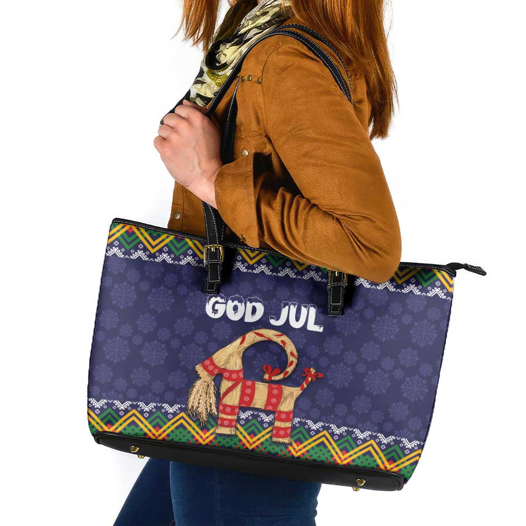 Scandinavian Yule Goat Christmas Leather Tote Bag with Scandinavian Folk Pattern Style - Wonder Print Shop