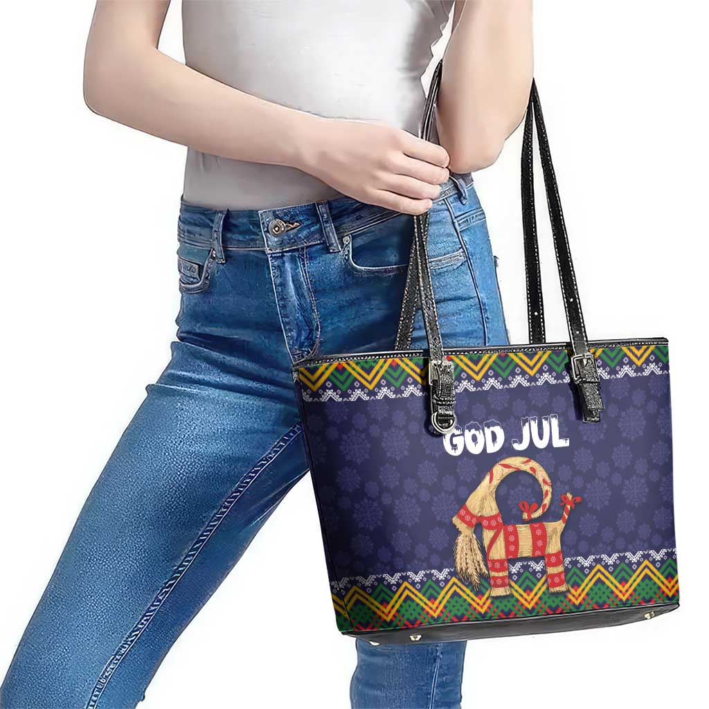 Scandinavian Yule Goat Christmas Leather Tote Bag with Scandinavian Folk Pattern Style - Wonder Print Shop