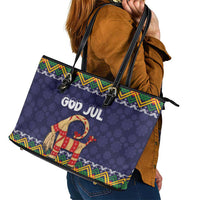 Scandinavian Yule Goat Christmas Leather Tote Bag with Scandinavian Folk Pattern Style - Wonder Print Shop