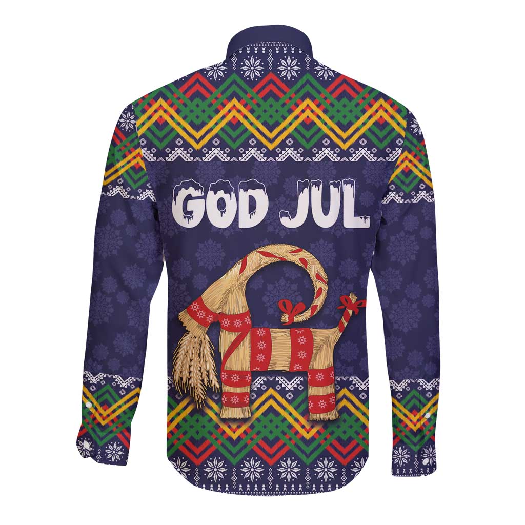 Scandinavian Yule Goat Christmas Long Sleeve Button Shirt with Scandinavian Folk Pattern Style - Wonder Print Shop