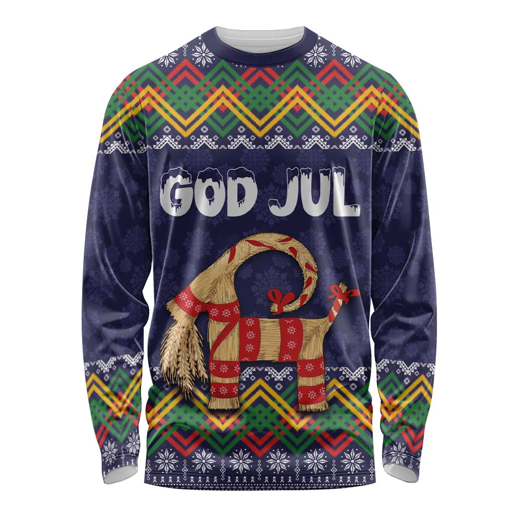 Scandinavian Yule Goat Christmas Long Sleeve Shirt with Scandinavian Folk Pattern Style - Wonder Print Shop