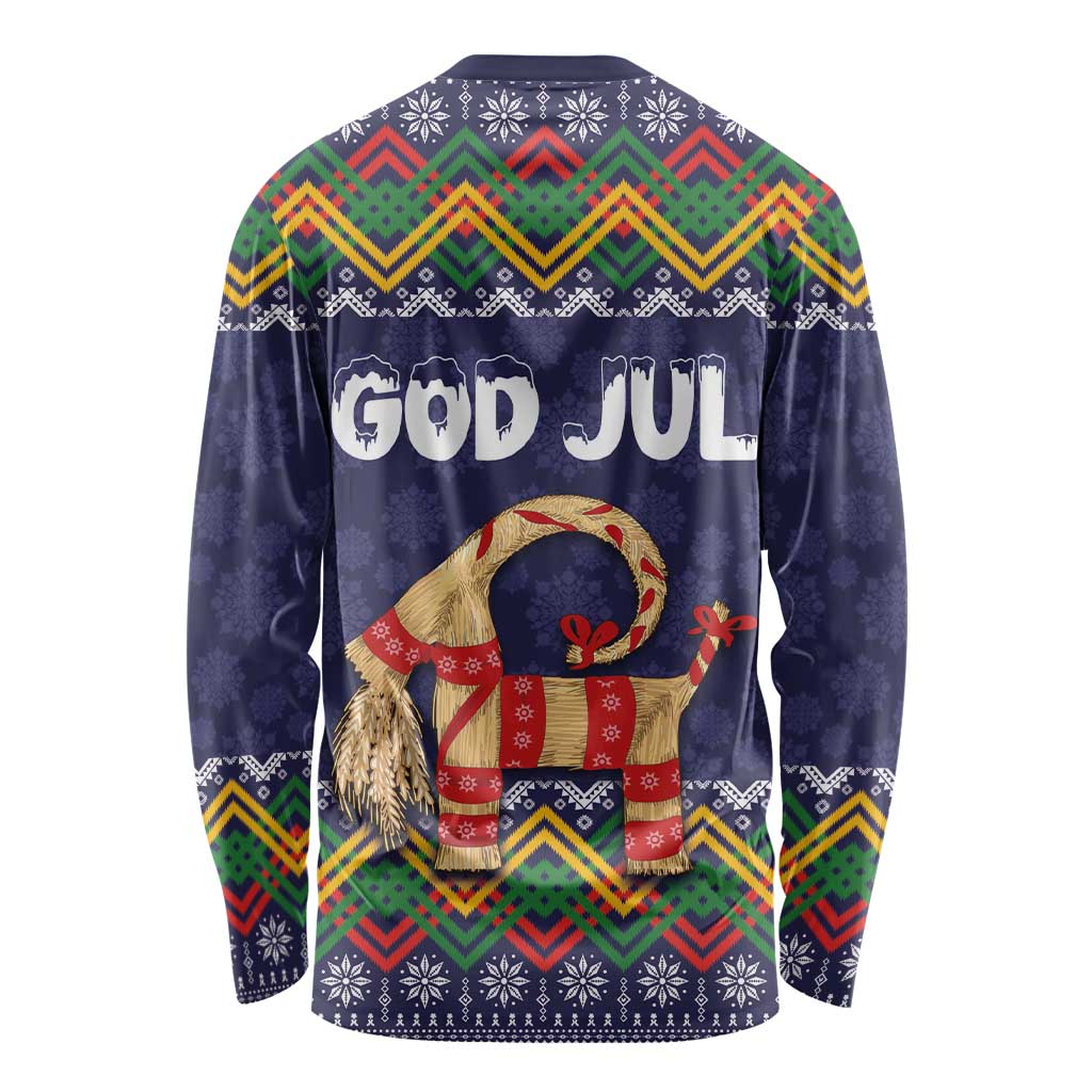 Scandinavian Yule Goat Christmas Long Sleeve Shirt with Scandinavian Folk Pattern Style - Wonder Print Shop